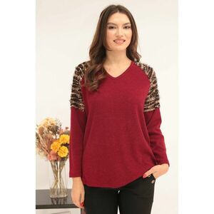 Bluza din vascoza bordo cu insertii animal print pe umeri imagine