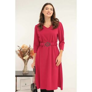 Rochie midi evazata roz-grenadine cu o curea in talie imagine