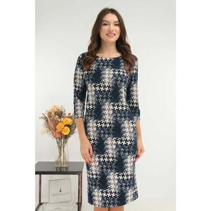 Rochie dreapta bleumarin cu print geometric alb imagine