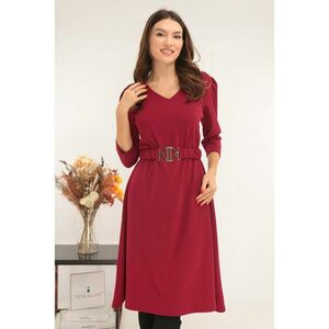 Rochie midi evazata bordo cu o curea in talie imagine