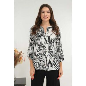 Bluza alba tip camasa cu print abstract negru imagine