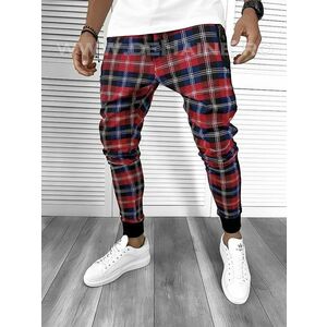 Pantaloni barbati rosii in carouri smart casual ZR 19066 D6-4.2 imagine