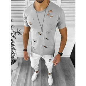 Tricou barbati gri slim fit 12995 imagine