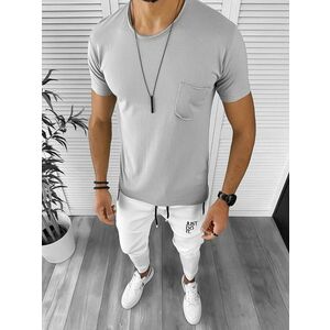 Tricou barbati gri deschis slim fit 12996 X4 imagine