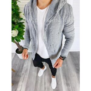 Cardigan barbati gri cu gluga slim fit ZR T3559 O2-1.2 imagine