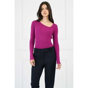 Bluza casual din tricot reiat magenta cu decolteu in colt imagine