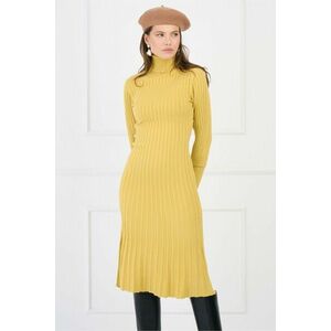 Rochie casual din tricot reiat galbena cu guler imagine