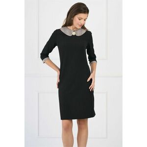 Rochie DY Fashion office din stofa neagra cu carouri pe guler imagine