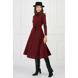 Rochie DY Fashion office din crep bordo cu cordon in talie imagine