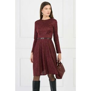 Rochie DY Fashion office din tricot bordo cu croi clos si curea in talie imagine