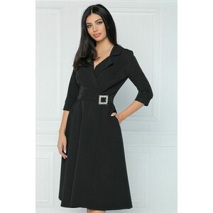 Rochie MBG office din stofa neagra cu catarama in talie imagine