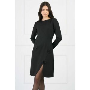 Rochie Moze office din stofa neagra cu funde si crepeu pe fusta imagine