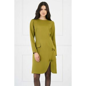 Rochie Moze office din stofa verde lime cu funde si crepeu pe fusta imagine