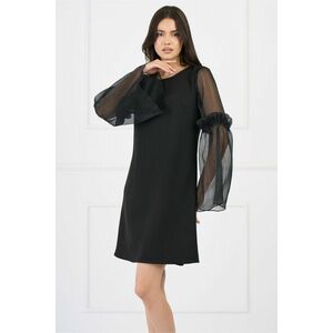 Rochie Moze eleganta din stofa neagra cu maneci clopot din organza imagine