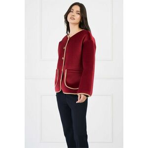 Cardigan scurt elegant din catifea bordo cu benzi din fir lurex imagine