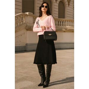 Fusta casual midi din tricot neagra cu franjuri la baza imagine