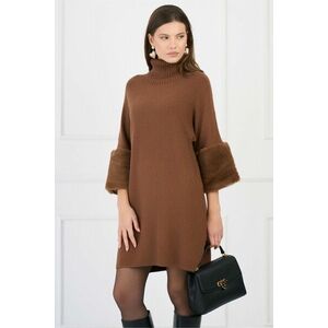 Rochie casual scurta din tricot maro cu blanita la maneci imagine