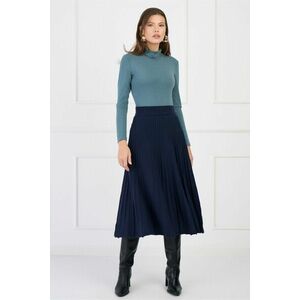 Fusta casual midi din tricot reiat bleumarin cu elastic in talie imagine