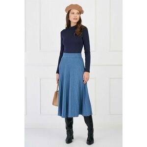 Fusta casual midi din tricot reiat bleu cu elastic in talie imagine