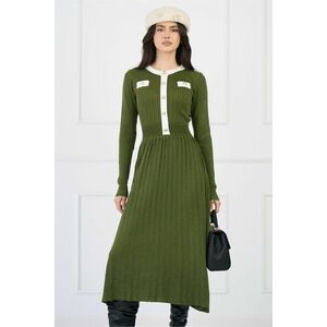 Rochie casual din tricot verde cu insertii din fir lurex si nasturi imagine