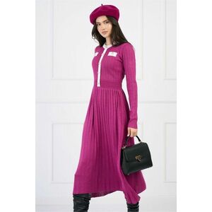 Rochie casual din tricot magenta cu insertii din fir lurex si nasturi imagine