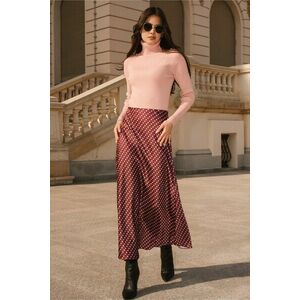 Fusta midi eleganta din satin burgundy cu buline imagine