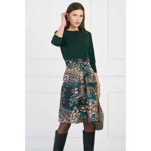 Rochie DY Fashion office cu bust din crep uni si fusta cu print verde-maro imagine