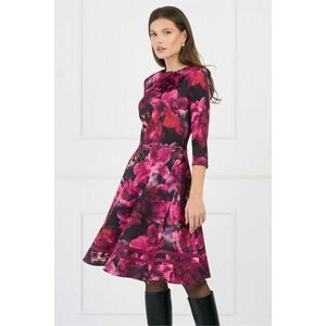 Rochie DY Fashion office din stofa cu imprimeu si floare magenta imagine