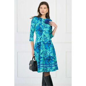 Rochie DY Fashion office din stofa verde cu imprimeu si floare albastra imagine