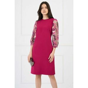 Rochie DY Fashion eleganta din stofa magenta cu maneci din voal cu print roz imagine