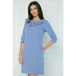 Rochie MBG office din stofa bleu accesorizata cu floricele la bust imagine