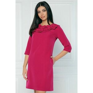 Rochie MBG office din stofa fucsia accesorizata cu floricele la bust imagine