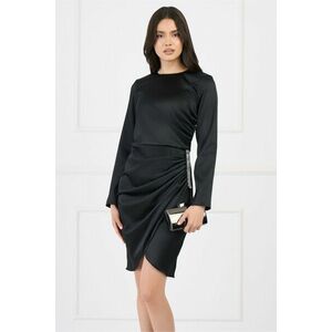 Rochie Moze eleganta din satin neagra cu fronseu si accesoriu pe fusta imagine