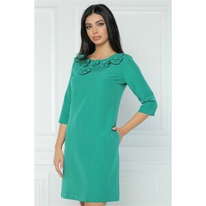 Rochie MBG office din stofa verde accesorizata cu floricele la bust imagine