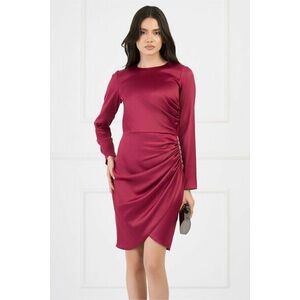 Rochie Moze eleganta din satin magenta cu fronseu si accesoriu pe fusta imagine