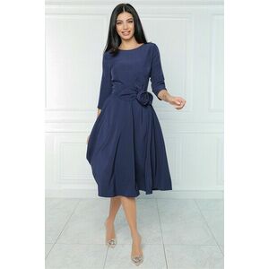 Rochie MBG office din stofa bleumarin cu floare in talie imagine