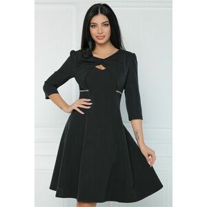 Rochie eleganta MBG din stofa neagra cu strasuri in talie si decupaj la decolteu imagine