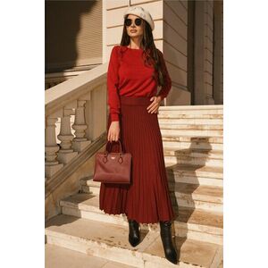 Fusta casual midi din tricot reiat bordo cu elastic in talie imagine