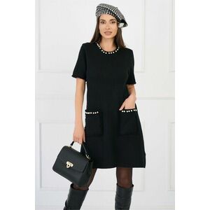 Rochie casual din tricot neagra cu perle si maneci scurte imagine