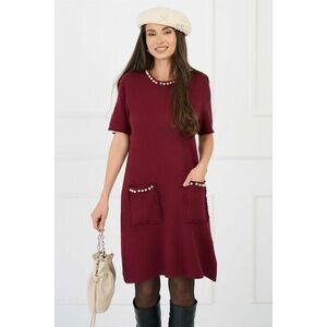 Rochie casual din tricot burgundy cu perle si maneci scurte imagine