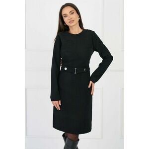 Rochie DY Fashion office din velur neagra cu nasturi in talie imagine