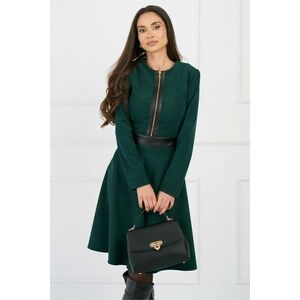 Rochie DY Fashion office verde din velur cu piele ecologica si fermoar la bust imagine