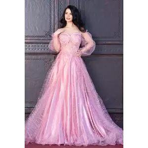 Rochie pretioasa rose Patrizia din tulle cu sclipici si margele imagine