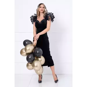 Rochie midi neagra cambrata cu volane la umeri imagine