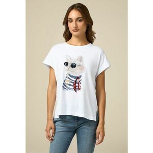 Tricou de bumbac cu imprimeu si paiete imagine