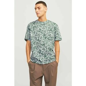 Tricou cu decolteu la baza gatului si model tropical imagine