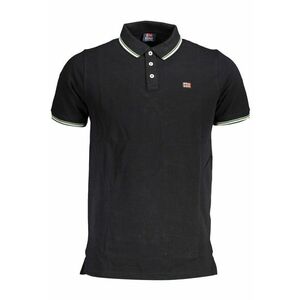 Tricou polo barbati cu logo si detalii contraste - din bumbac - Negru imagine