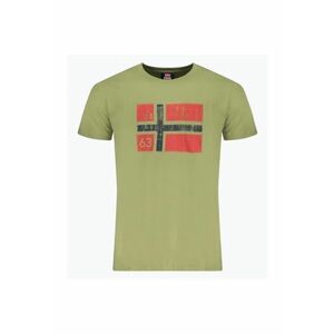 Tricou barbati cu decolteu la baza gatului si imprimeu cu logo - Verde militar imagine