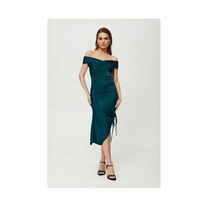 Rochie dama - maxi metalica cu pernute si pliuri - Poliester - Verde imagine