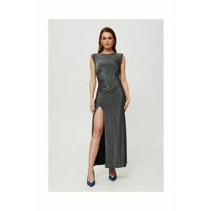 Rochie maxi metalica cu perne si pliuri - argintie - 56497 imagine